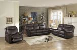 Dark Brown 1pc Double Reclining Sofa w/ Drop Down Cup Holders