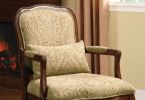 Queen Anne Style Legs Traditional Accent Chair w Pillow Beige Fabric Dark Cherry Solid wood Padded Seat 1pc Arm Chair