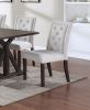 Modern Bone White Fabric 2pc Side Chairs Tufted Back Upholstered Back Rustic Espresso Wooden Legs Dining Room