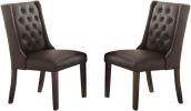 Modern Faux Leather Espresso Tufted Set of 2 Chairs Dining Seat Chair Birch veneer MDF Kitchen Dining Room