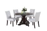 Modern Bone White Fabric 2pc Side Chairs Tufted Back Upholstered Back Rustic Espresso Wooden Legs Dining Room