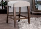 Dining Room Furniture Rustic Style Set of 2 Counter Height Chairs Beige Rustic Oak Legs Chenille Fabric Upholstered Tufted Kitchen Breakfast