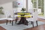 Modern Bone White Fabric 2pc Side Chairs Tufted Back Upholstered Back Rustic Espresso Wooden Legs Dining Room