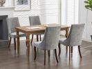 Rayon Cloth Flocking Linen Dining Chairs Channel Kitchen Dinner Chair Comfy Fabric Upholstered Accent Chair for Dining Room with Curved Solid Wood Leg