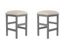 Light Gray Set of 2pc Stools Kitchen Dining Room Furniture Beige Fabric Cushion Seat Chairs Stool