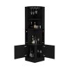 Corner Bar Cabinet Atanasio, 8 Wine Cubbies, Double Door, Black Wengue Finish