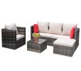 Outdoor garden garden furniture 4-piece brown PE wicker combination upholstered sofa set