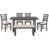 6-Pieces Family Furniture, Solid Wood Dining Room Set with Rectangular Table & 4 Chairs with Bench