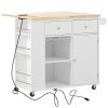 Kitchen Island with Power Outlet,Kitchen Storage Island with Drop Leaf and Rubber Wood,Open Storage and Wine Rack,5 Wheels