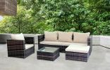 Outdoor garden garden furniture 4-piece brown PE wicker combination upholstered sofa set