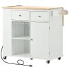 Kitchen Island with Power Outlet,Kitchen Storage Island with Drop Leaf and Rubber Wood,Open Storage and Wine Rack,5 Wheels