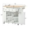 Kitchen Island with Power Outlet,Kitchen Storage Island with Drop Leaf and Rubber Wood,Open Storage and Wine Rack,5 Wheels