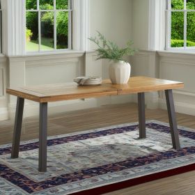 Della Acacia Wood Dining Table, Natural Stained with Rustic Metal, Brown, Grey