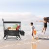 YSSOA Heavy Duty Folding Portable Hand Cart with Removable Canopy, 8'' Wheels, Adjustable Handles and Double Fabric for Shopping, Picnic, Beach