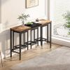 Modern Design Kitchen Dining Table, Pub Table, Long Dining Table Set with 3 Stools, Convenient Hanging Stool Design, Natural+Black