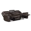 Dark Brown 1pc Double Reclining Sofa w/ Drop Down Cup Holders