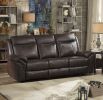 Dark Brown 1pc Double Reclining Sofa w/ Drop Down Cup Holders