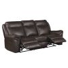 Dark Brown 1pc Double Reclining Sofa w/ Drop Down Cup Holders