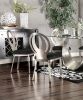 Contemporary Style Silver Metal Frame 2pc Dining Chairs Black Microfiber Seat Cushion Dining Room Oval Back Design Chair