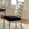 Contemporary Silver Metal 2pc Dining Chairs Black Microfiber Seat Dining Room Ladder Back Chair Satin Plated Powder Coating