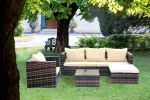 Outdoor garden garden furniture 4-piece brown PE wicker combination upholstered sofa set