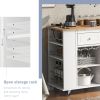 Kitchen Island with Power Outlet,Kitchen Storage Island with Drop Leaf and Rubber Wood,Open Storage and Wine Rack,5 Wheels