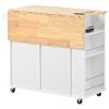 Kitchen Island with Power Outlet,Kitchen Storage Island with Drop Leaf and Rubber Wood,Open Storage and Wine Rack,5 Wheels