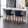 Nevis Mid-century Modern Faux Leather Tufted Nailhead Trim Counter Stool Set of 2, Blue