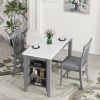 3-piece Counter Height Dining Table Set with Built-in Storage Shelves, One Faux Marble Top Dining Table and 2 counter chairs with footrest,Grey