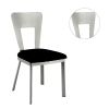 Contemporary Silver Metal 2pc Dining Chairs Black Microfiber Seat Dining Room Keyhole Back Satin Plated Powder Coating Chair