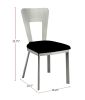 Contemporary Silver Metal 2pc Dining Chairs Black Microfiber Seat Dining Room Keyhole Back Satin Plated Powder Coating Chair