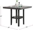 Classic Dining Room Furniture Gray Finish Counter Height 5pc Set Square Dining Table w Shelves Cushion Seat Ladder Back High Chairs Solid wood