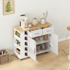 Multi-Functional Kitchen Island Cart with 2 Door Cabinet and Two Drawers,Spice Rack, Towel Holder, Wine Rack