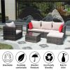 Outdoor garden garden furniture 4-piece brown PE wicker combination upholstered sofa set