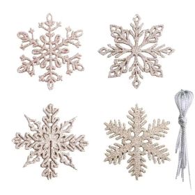 100pcs Christmas Snowflake Ornaments, Plastic Glitter Snow Flakes Ornaments for Christmas Tree (Color: beige)