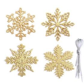 100pcs Christmas Snowflake Ornaments, Plastic Glitter Snow Flakes Ornaments for Christmas Tree (Color: Gold)