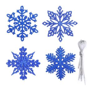 100pcs Christmas Snowflake Ornaments, Plastic Glitter Snow Flakes Ornaments for Christmas Tree (Color: Blue)