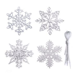 100pcs Christmas Snowflake Ornaments, Plastic Glitter Snow Flakes Ornaments for Christmas Tree (Color: Silver)