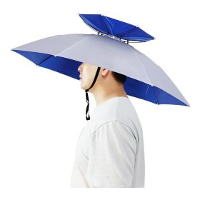 35 Inch Hands Free Foldable Anti UV Adjustable Umbrella Cap Suitable For Fishing Golf Camping Beach Gardening Sun Shade Outdoor (size: Double Layer - Silver)