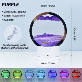 Creative RGB 3D Moving Sand Art Night Light Quicksand Painting Table Lamp LED Lights Hourglass Christmas Gift Home Office Decor (Emitting Color: Purple, Ships From: CN)