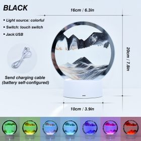 Creative RGB 3D Moving Sand Art Night Light Quicksand Painting Table Lamp LED Lights Hourglass Christmas Gift Home Office Decor (Emitting Color: Black, Ships From: CN)