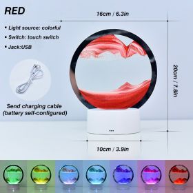 Creative RGB 3D Moving Sand Art Night Light Quicksand Painting Table Lamp LED Lights Hourglass Christmas Gift Home Office Decor (Emitting Color: Red, Ships From: CN)