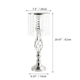 New Luxury Metal Candle Holders with Crystal Flowers Vase Candlestick Table Centerpieces Wedding Table Candle Stand Wedding Prop (Color: Silver-L, Ships From: CN)