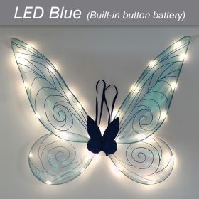 LED Fairy Wings Glowing Sparkle Butterfly Elf Princess Angel Wings Halloween Party Cosplay Costumes Performance Photography Prop (Color: LED Blue, Ships From: China)