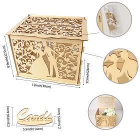 Wooden Wedding Card Boxes Case With Lock DIY Couple Deer Bird Flower Pattern Grid Card Wooden Box Birthday Wedding Supplies (Color: Type A, size: Others)