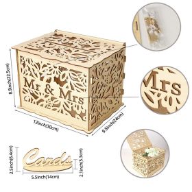 Wooden Wedding Card Boxes Case With Lock DIY Couple Deer Bird Flower Pattern Grid Card Wooden Box Birthday Wedding Supplies (Color: Type B, size: Others)