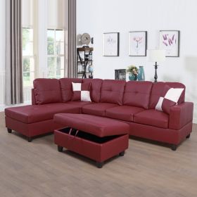 Red Faux Leather 3-Piece Couch Living Room Sofa Set (Color: Red)