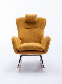 35.5 inch Rocking Chair, Soft Teddy Velvet Fabric Rocking Chair for Nursery (Material: Teddy Velvet, Color: Yellow)