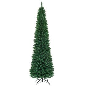 5/6/7/8/9ft PVC Artificial Slim Pencil National Christmas Tree with Metal Stand (size: 8ft)