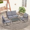 4-Piece Outdoor Patio Furniture Sets, Patio Conversation Set with Removable Seating Cushion, Courtyard Patio Set for Home, Yard, Poolside (Grey)